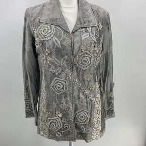 Sandy Starkman Silk embellished jacket artsy boho sea shell bling elegant  large